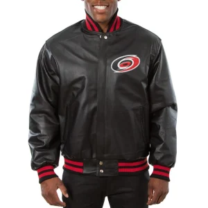 Carolina Hurricanes Black Leather Varsity Jacket
