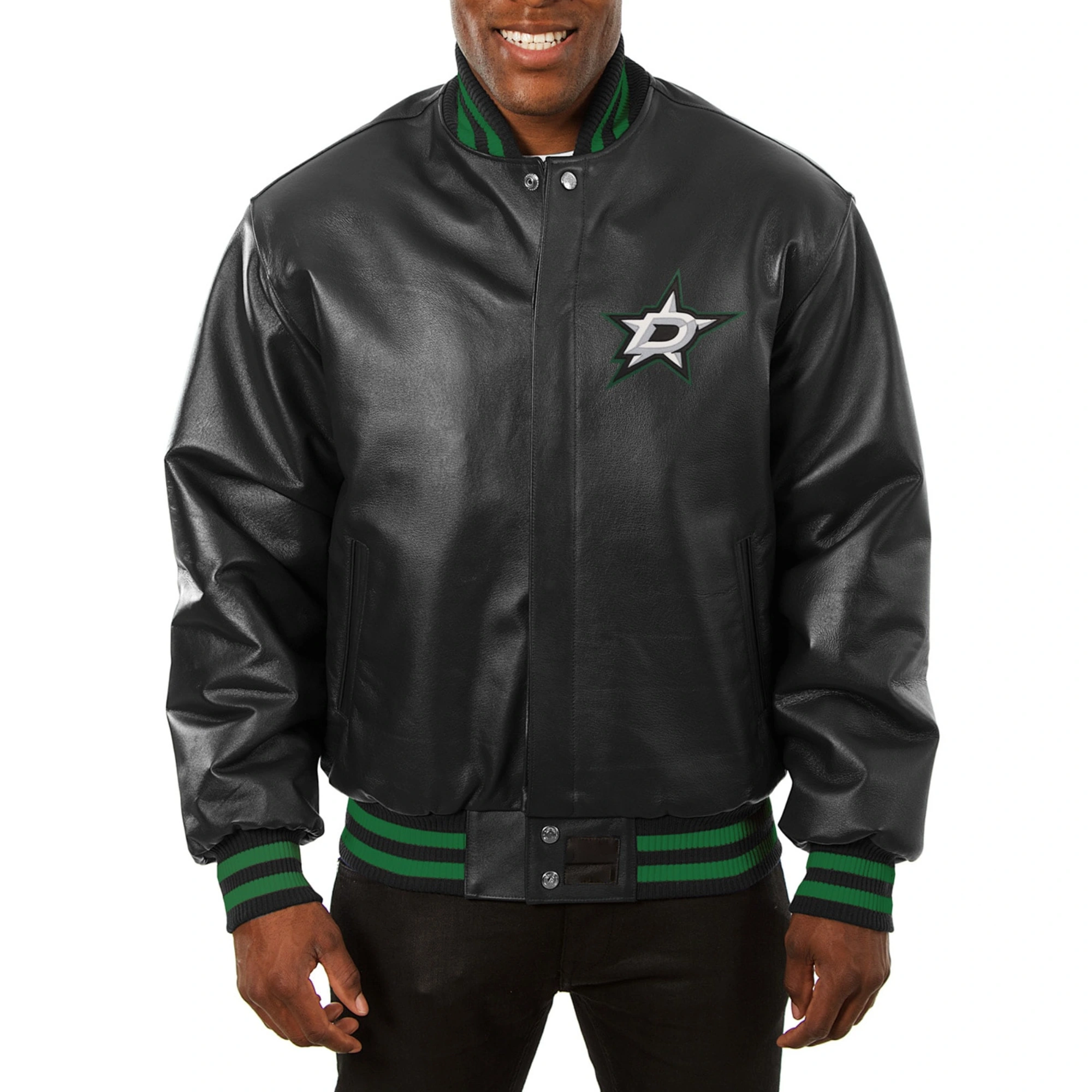 Dallas Stars Black Leather Varsity Jacket