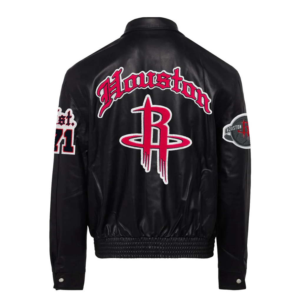Houston Rockets Old English Leather Jacket