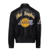 LA Lakers Old English Leather Puffer Jacket