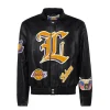 LA Lakers Old English Leather Puffer Jacket