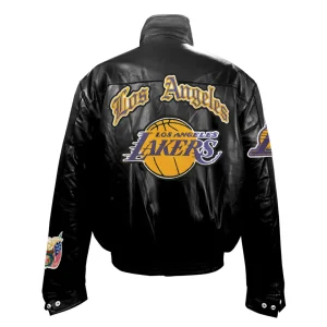 LA Lakers Old English Leather Puffer Jacket