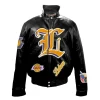 LA Lakers Old English Leather Puffer Jacket