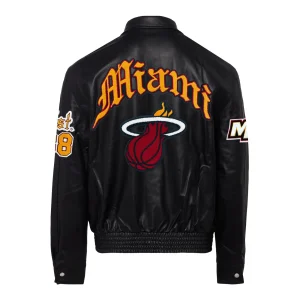 Miami Heat Old English Leather Jacket