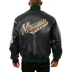 Alternative view of Minnesota Wild Black Leather Varsity Jacket