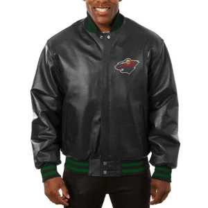 Minnesota Wild Black Leather Varsity Jacket