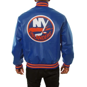 Alternative view of New York Islanders Blue Leather Varsity Jacket