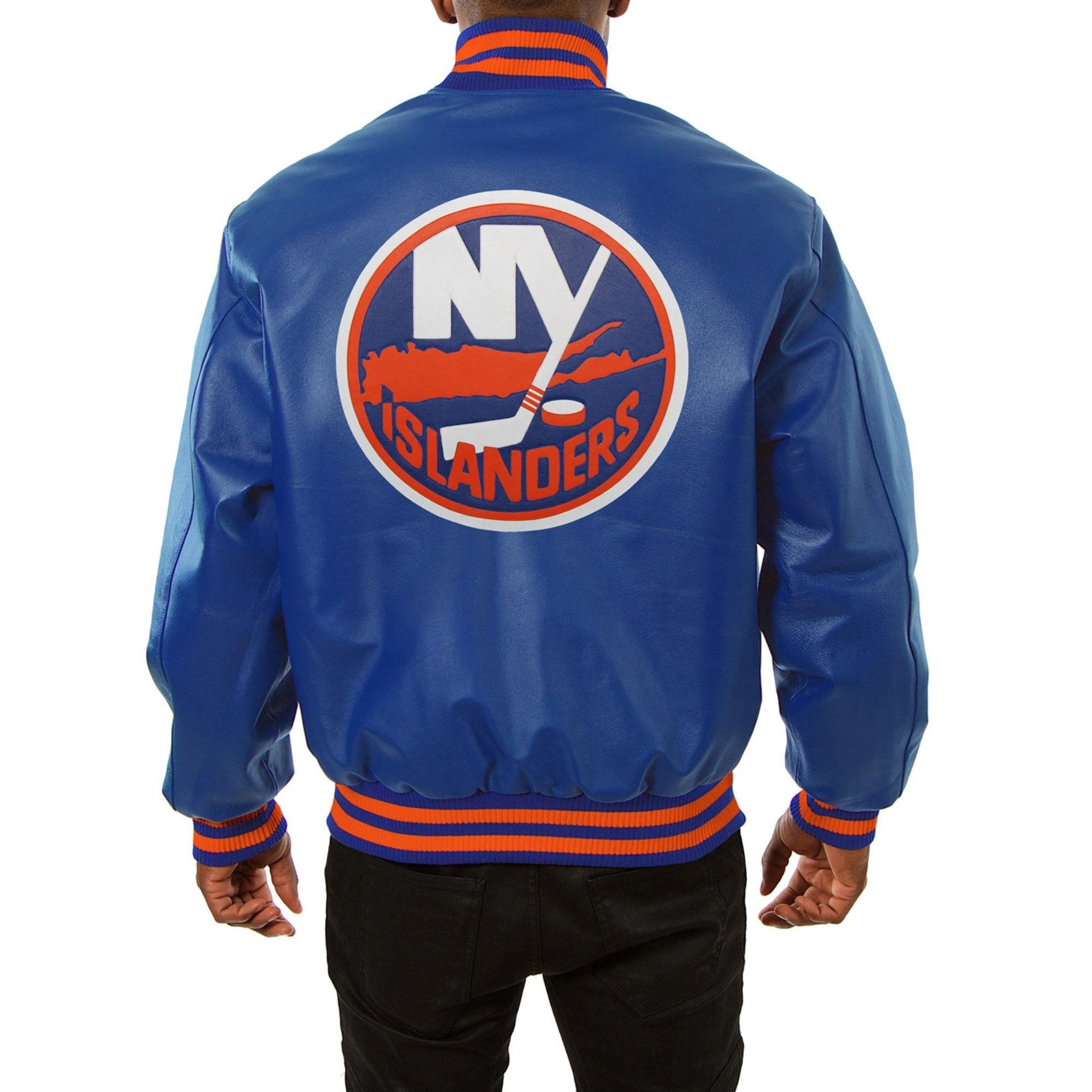 New York Islanders Blue Leather Varsity Jacket - Image 2