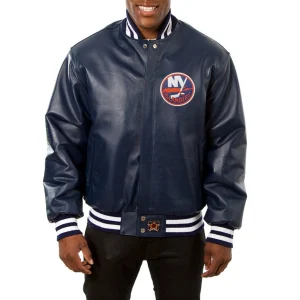 New York Islanders Navy Leather Varsity Jacket