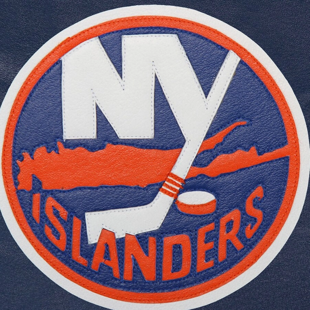 New York Islanders Navy Leather Varsity Jacket - Image 3