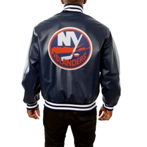 Alternative view of New York Islanders Navy Leather Varsity Jacket