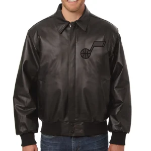 Utah Jazz Bomber Tonal Leather Jacket