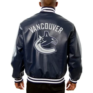 Alternative view of Vancouver Canucks Navy Leather Varsity Jacket