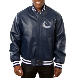 Vancouver Canucks Navy Leather Varsity Jacket