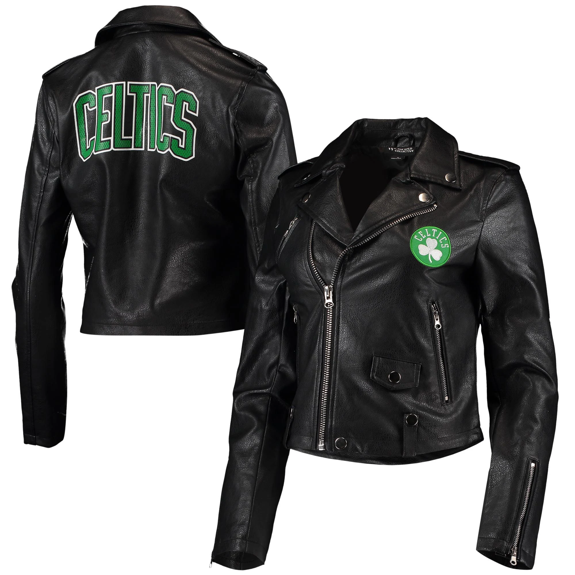 boston celtics biker full-zip leather jacket