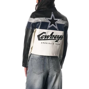 Alternative view of Women’s Dallas Cowboys Moto Full-Zip Black Leather Jacket