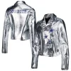 dallas cowboys women's biker full-zip leather silver jacket