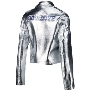 dallas cowboys women's biker silver jacket