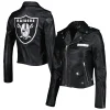 las vegas raiders womens moto leather jacket