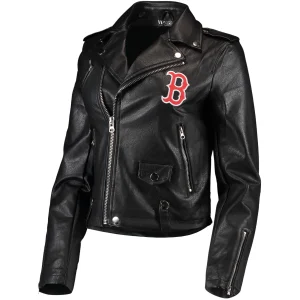 Women’s Boston Red Sox Moto Black Leather Jacket