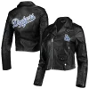 mlb los angeles dodgers women's biker full-zip leather black jacket