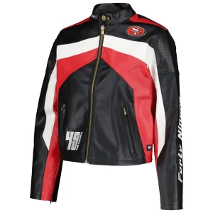 Women’s San Francisco 49ers Moto Full-Zip Black Leather Jacket