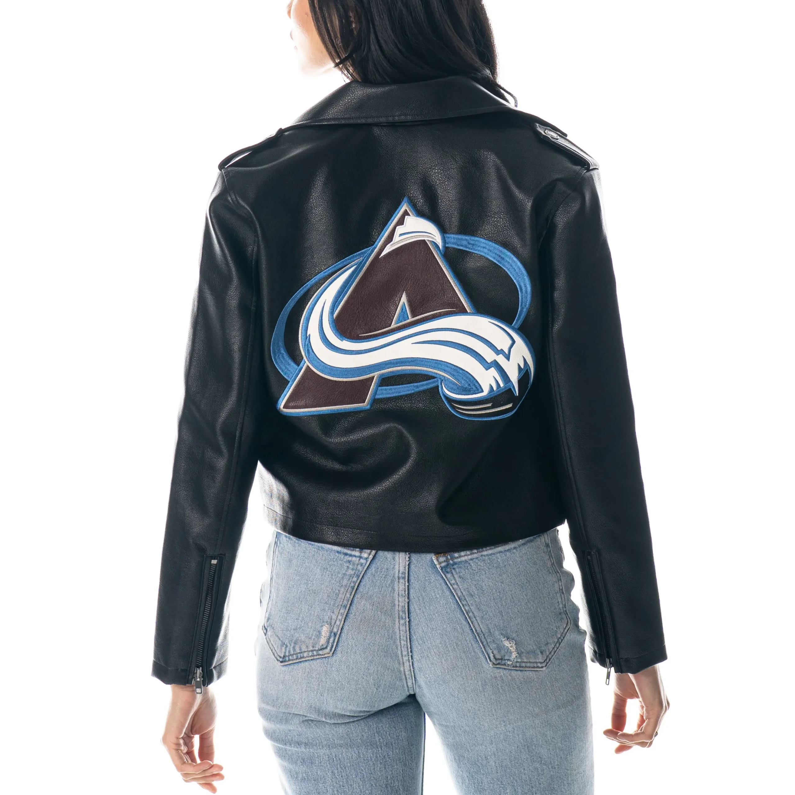 Women’s Colorado Avalanche Moto Full-Zip Black Leather Jacket - Image 2