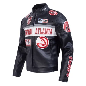 Alternative view of Atlanta Hawks Men’s Moto Black Leather Jacket