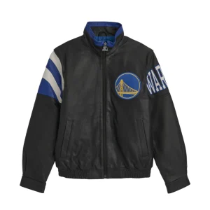 Men's Golden State Warriors Midfield Black Leather Jacket