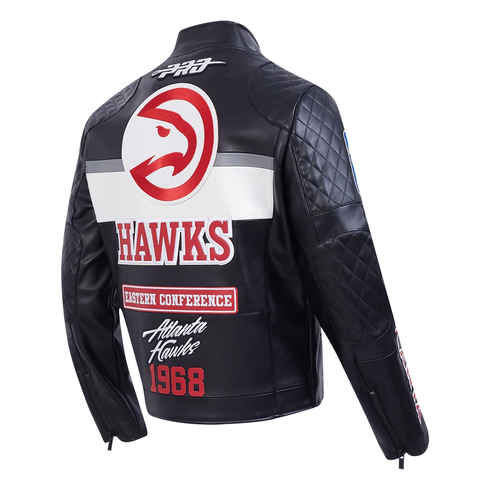 Atlanta Hawks Men’s Moto Black Leather Jacket - Image 3