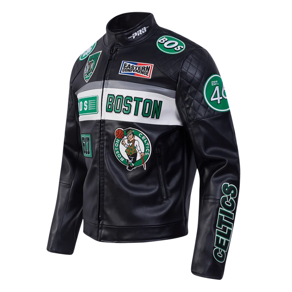 Boston Celtics Men’s Moto Black Leather Jacket - Image 2