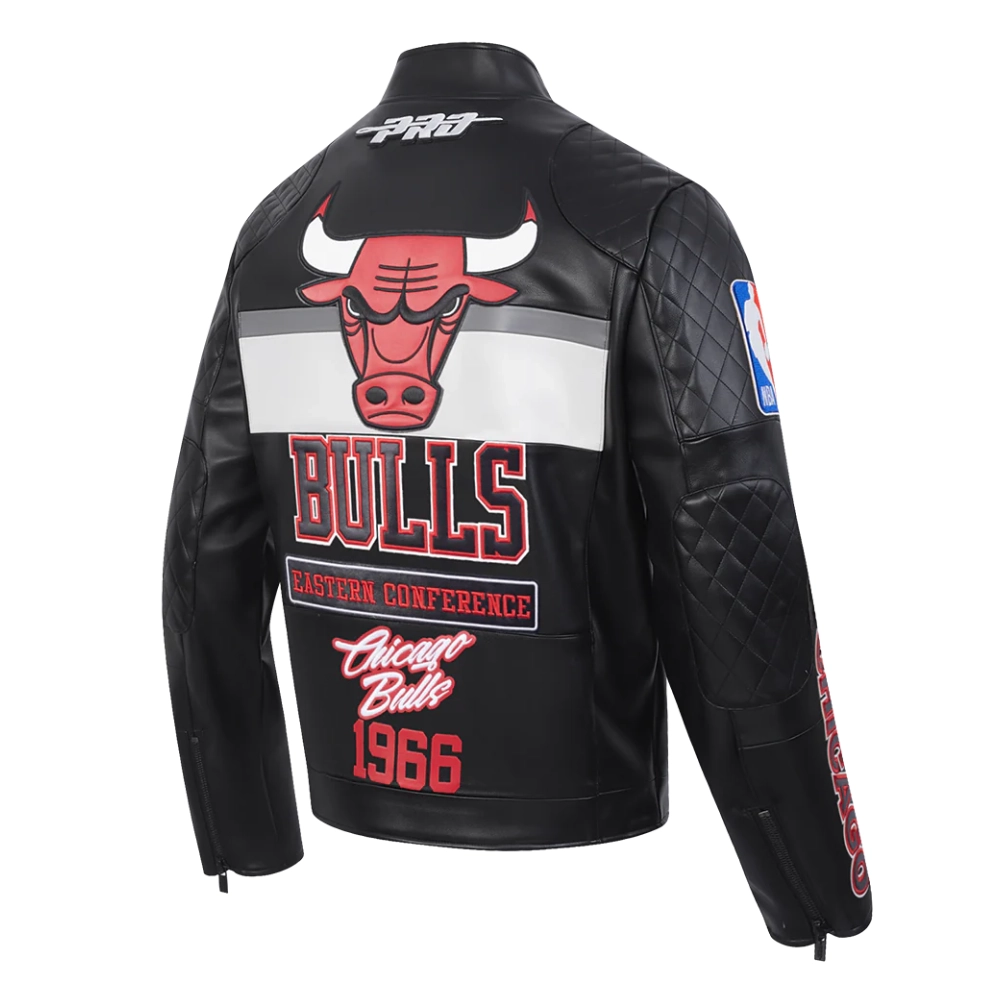 Chicago Bulls Men’s Moto Black Leather Jacket - Image 3