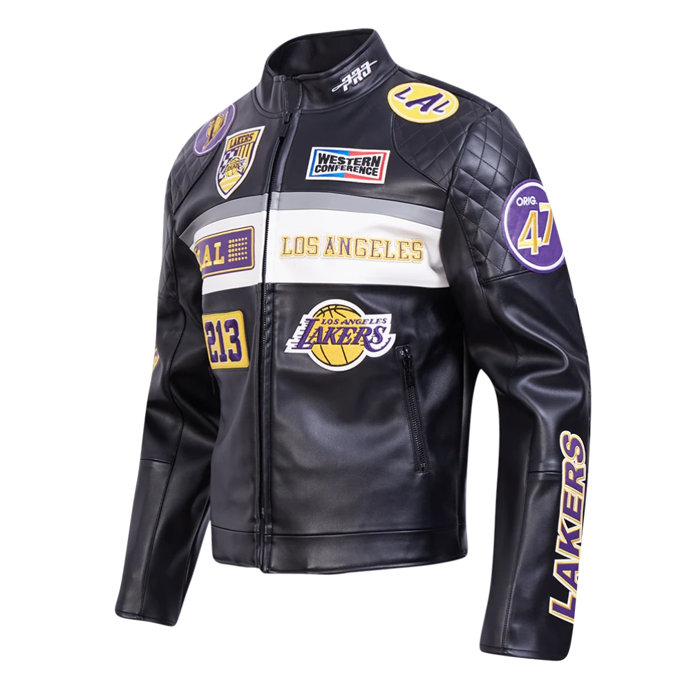 Los Angeles Lakers Men’s Moto Black Leather Jacket - Image 2