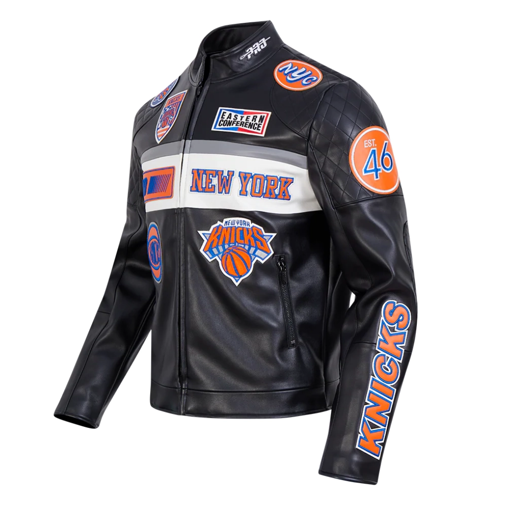 New York Knicks Men’s Moto Black Leather Jacket - Image 2