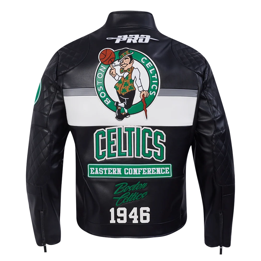 Boston Celtics Men’s Moto Black Leather Jacket - Image 4