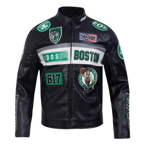 Boston Celtics Men’s Moto Black Leather Jacket