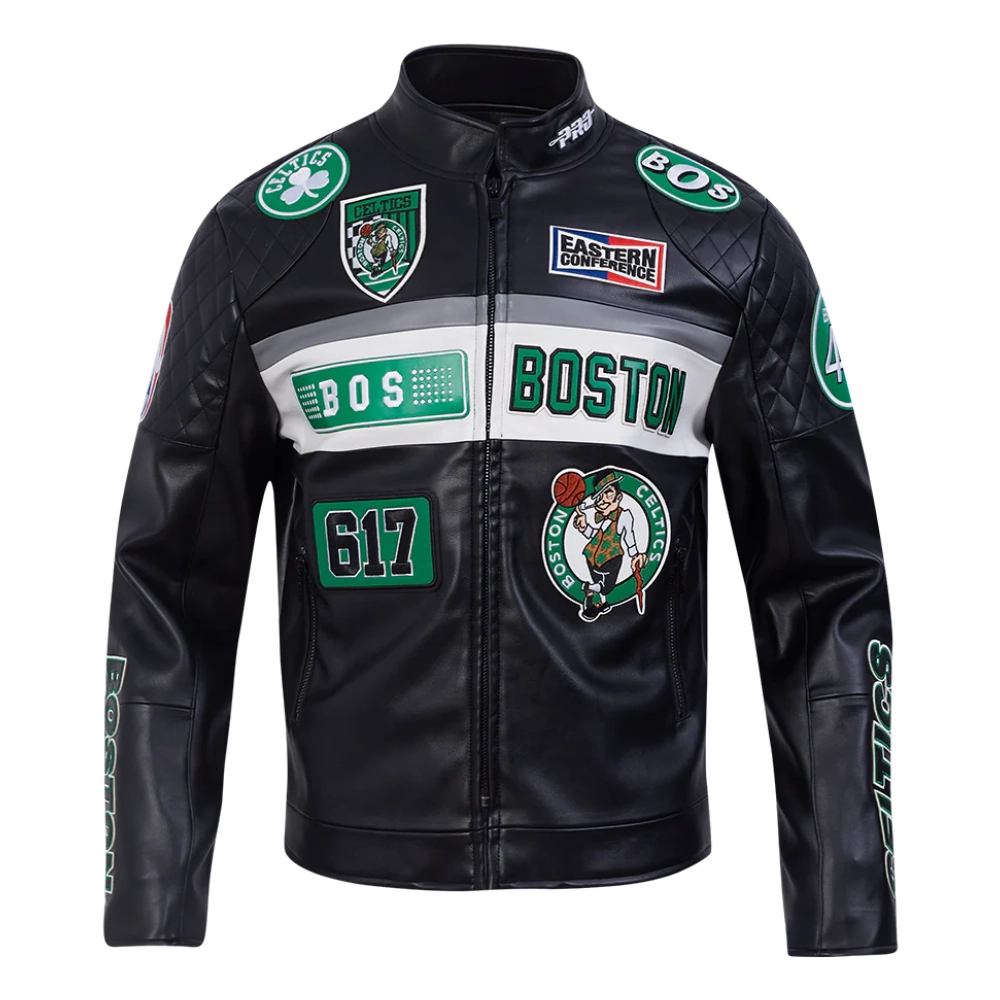 Boston Celtics Men’s Moto Black Leather Jacket
