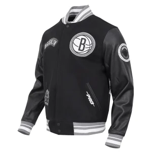 Alternative view of Brooklyn Nets Diy Pick Stitch Black Varsity Jacket