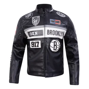 Brooklyn Nets Men’s Moto Black Leather Jacket