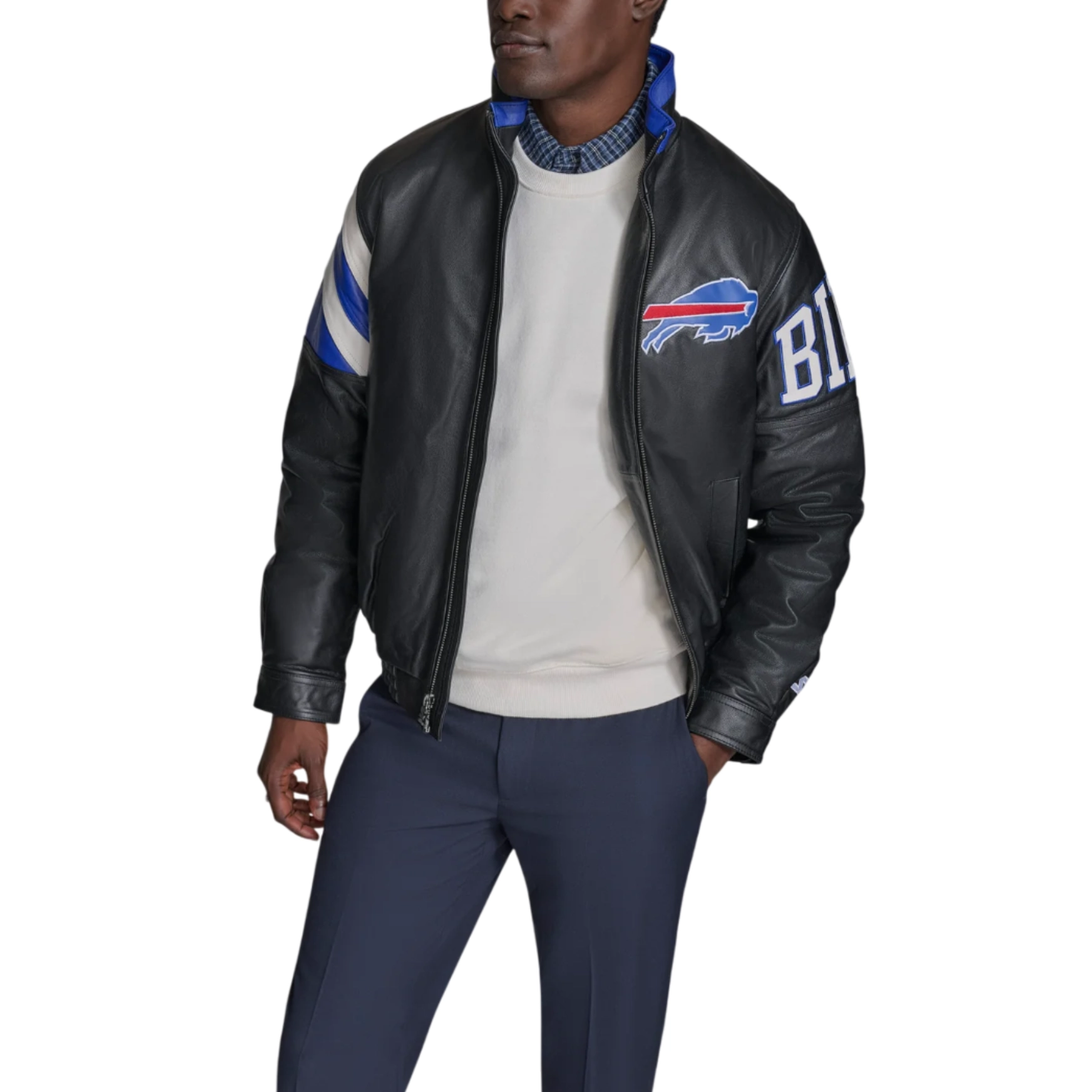 Men's Buffalo Bills Midfield Black Leather Jacket