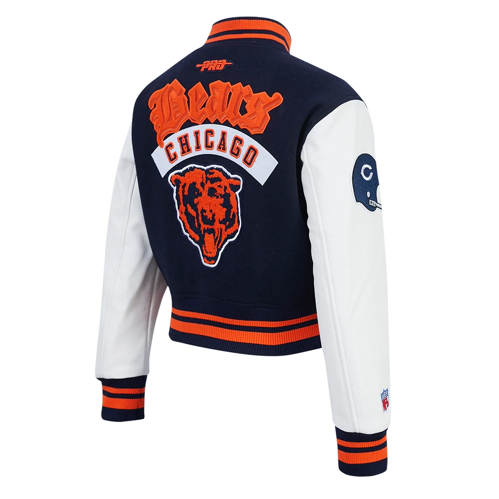 Chicago Bears Best of Women’s Cropped Navy & White Varsity Jacket - Image 4