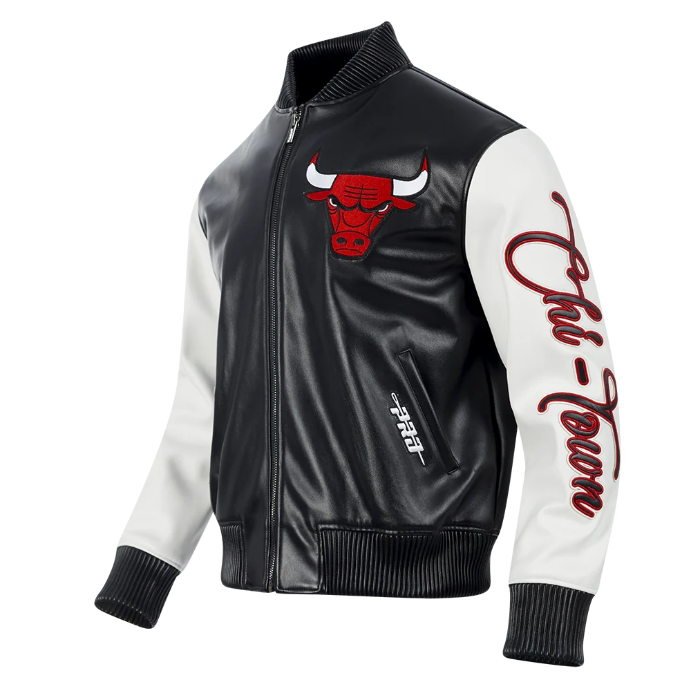 Chicago Bulls City Signature Black Leather Varsity Jacket - Image 2