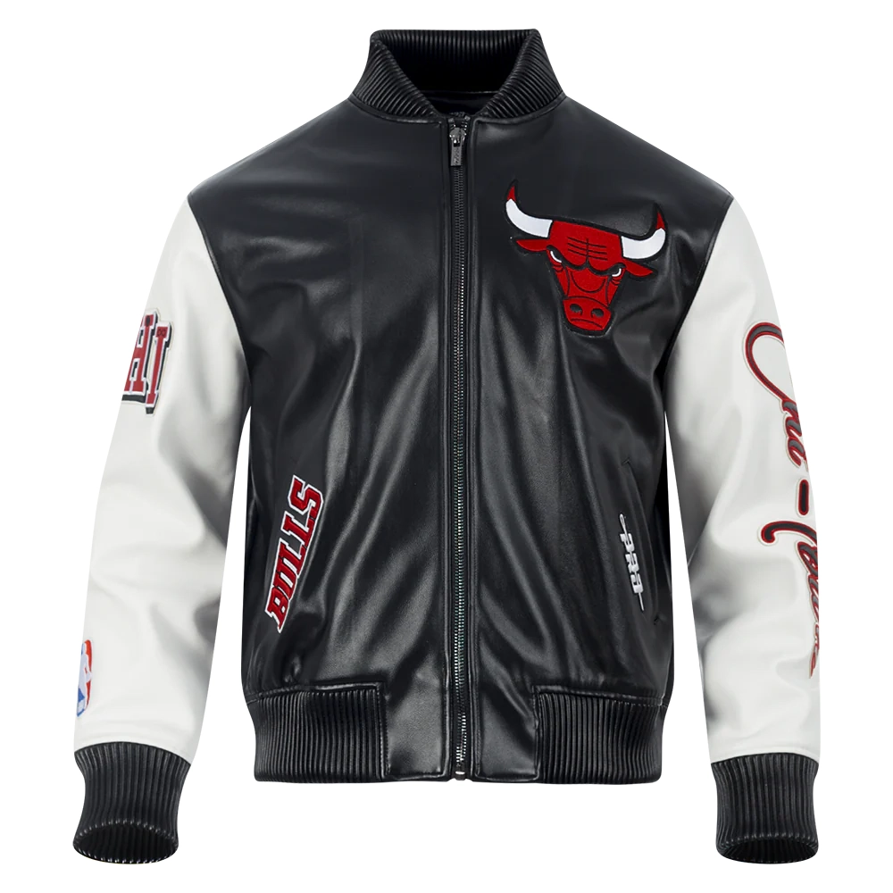 Chicago Bulls City Signature Black Leather Varsity Jacket