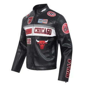 Alternative view of Chicago Bulls Men’s Moto Black Leather Jacket