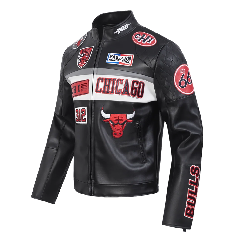 Chicago Bulls Men’s Moto Black Leather Jacket - Image 2