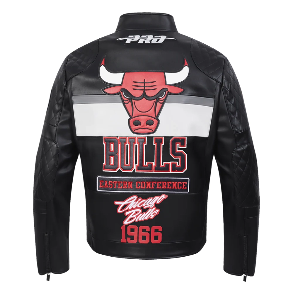 Chicago Bulls Men’s Moto Black Leather Jacket - Image 4