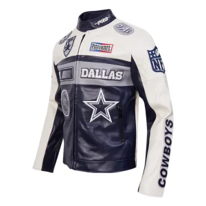 Alternative view of Dallas Cowboys Men’s Moto Black & White Leather Jacket