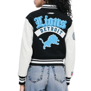 Alternative view of Detroit Lions Best of Women’s Cropped Black & White Varsity Jacket