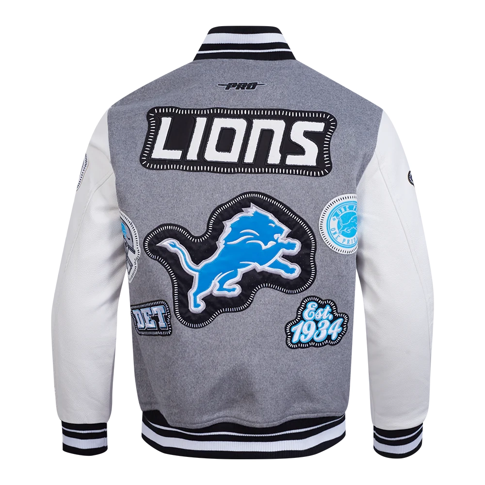 Detroit Lions Diy Pick Stitch Grey Varsity Jacket - Image 4