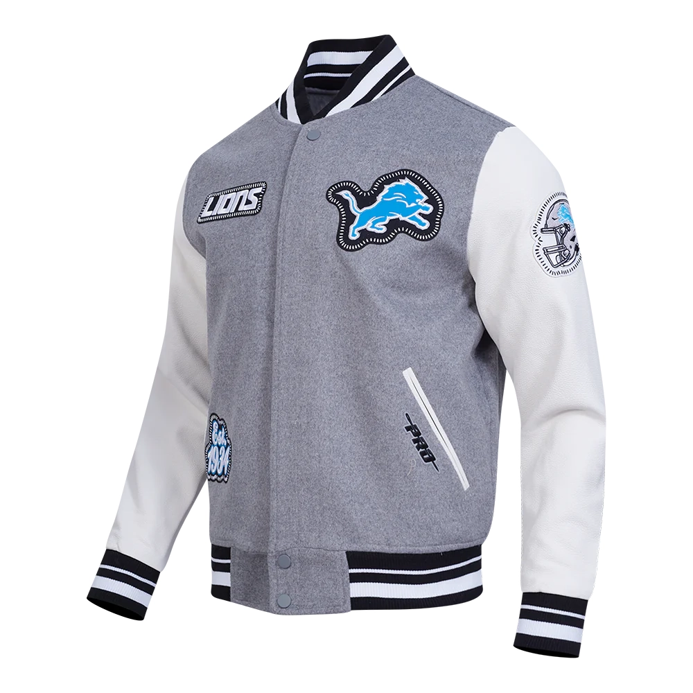 Detroit Lions Diy Pick Stitch Grey Varsity Jacket - Image 2